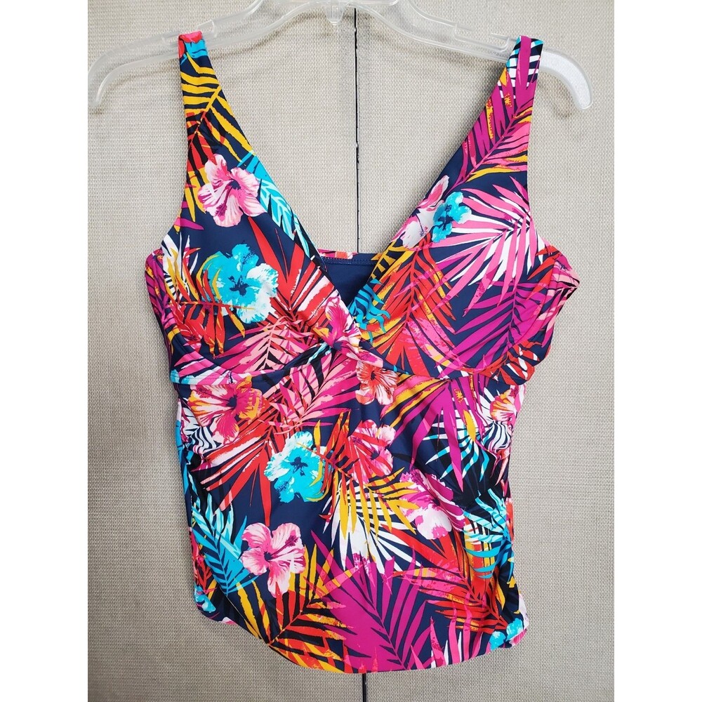 Catalina Tropical Print V-Neck Tankini Swim Top Size Medium